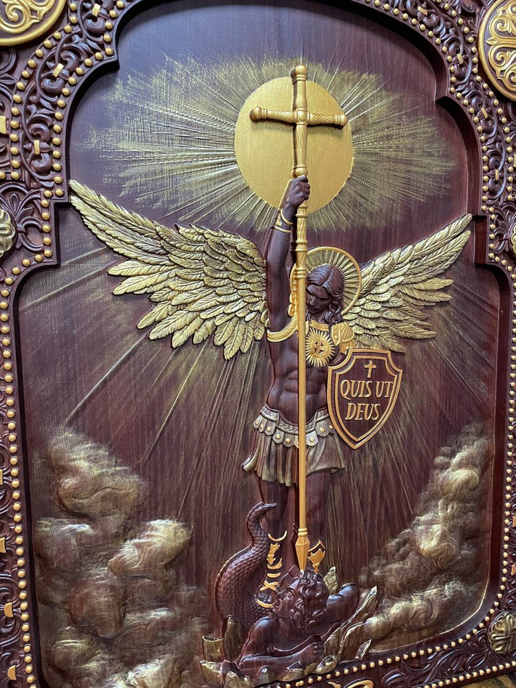 Archangel Michael with the Wings Wooden 3D carved icon - Kozak Work Shop