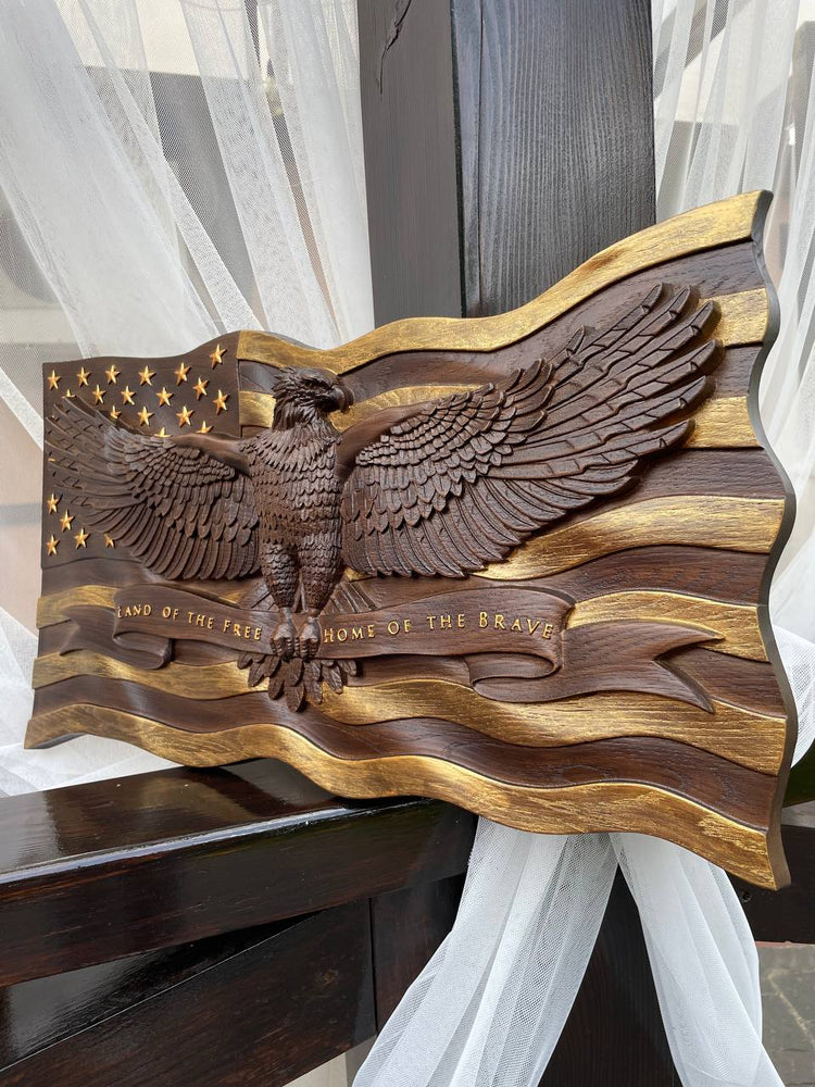 Wooden American Flag with Eagle - Kozak Work Shop