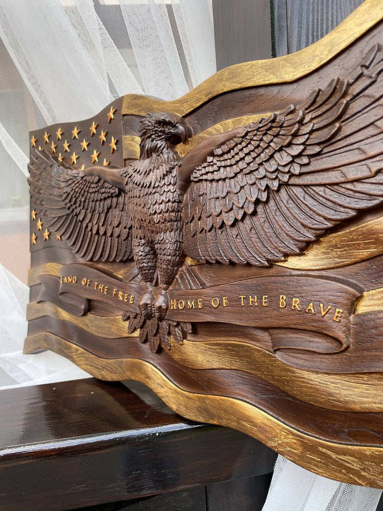 Wooden American Flag with Eagle - Kozak Work Shop