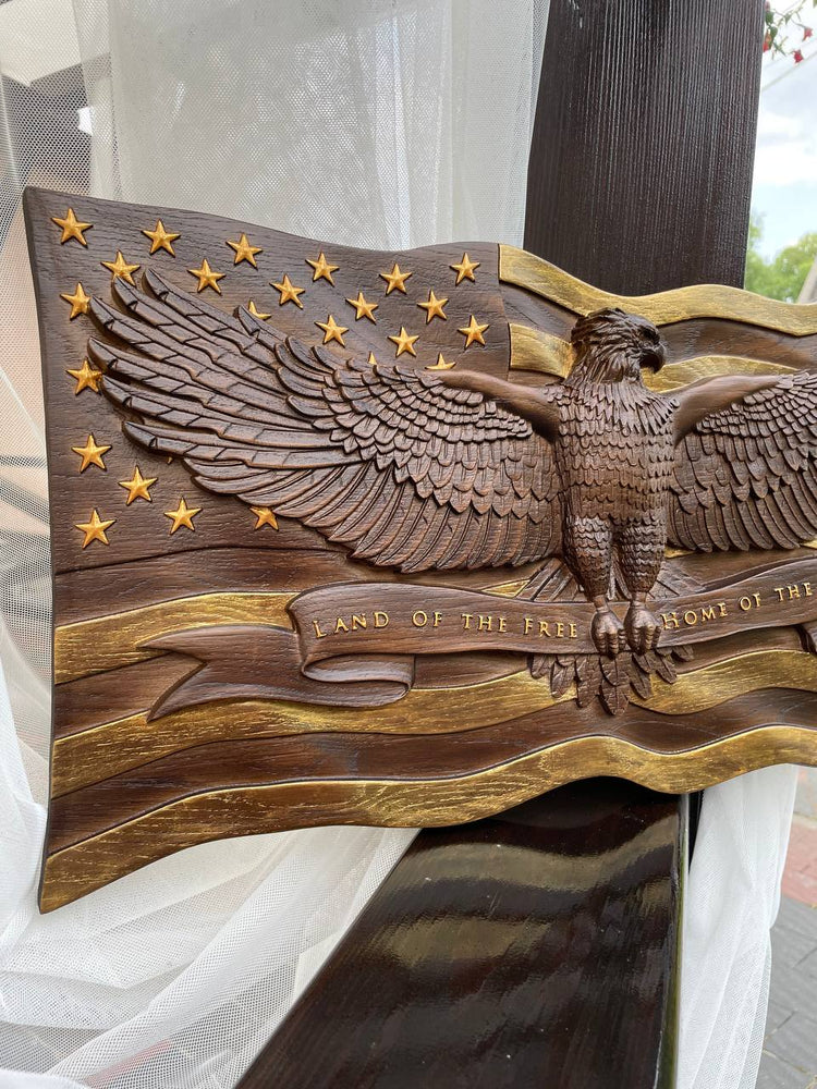 Wooden American Flag with Eagle - Kozak Work Shop