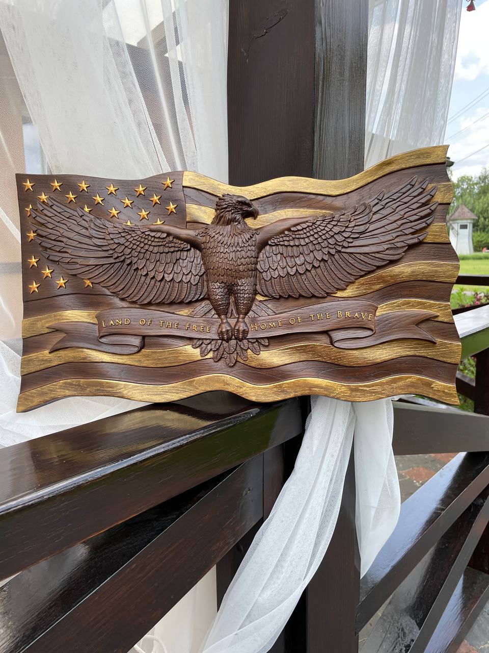 Wooden American Flag with Eagle - Kozak Work Shop