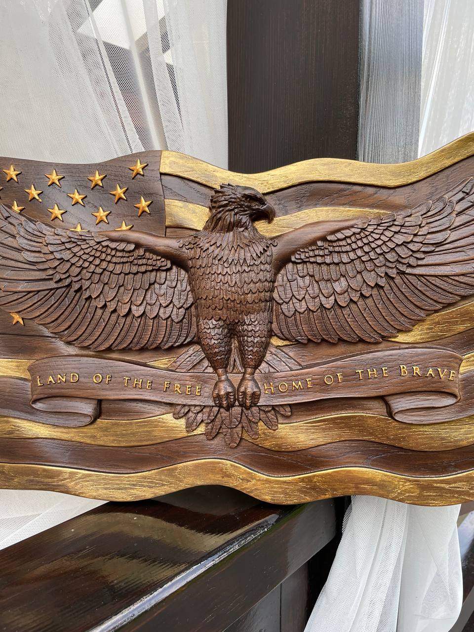 Wooden American Flag with Eagle - Kozak Work Shop