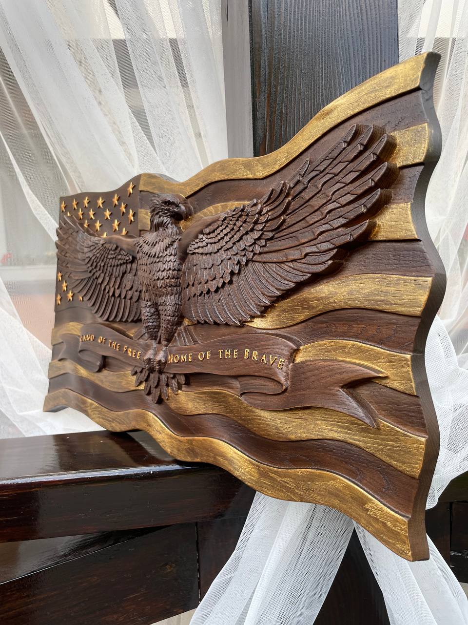 Wooden American Flag with Eagle - Kozak Work Shop