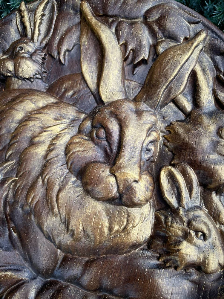 Hare Wooden Carved Plaque - Kozak Work Shop