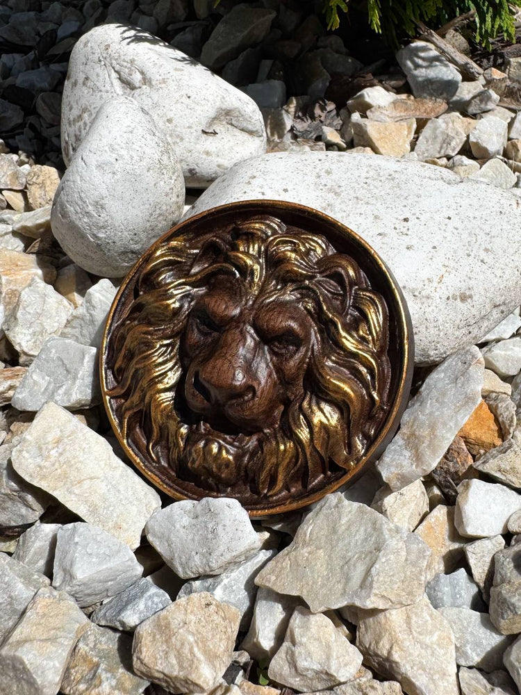 Lion Head Wooden Carved Plaque - Kozak Work Shop