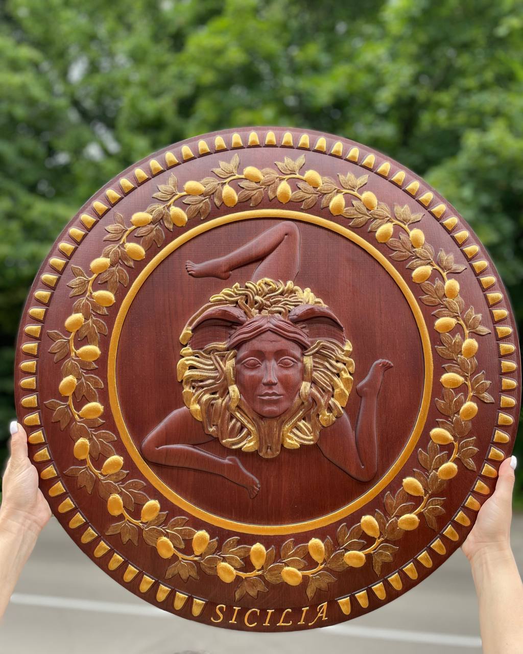 Wooden Carved Sicilian Trinacria Celtic sign - Kozak Work Shop