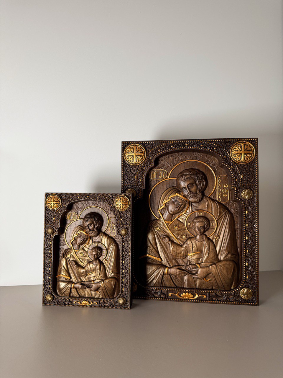 Holy Family Wooden Carved Byzantine Image - Kozak Work Shop