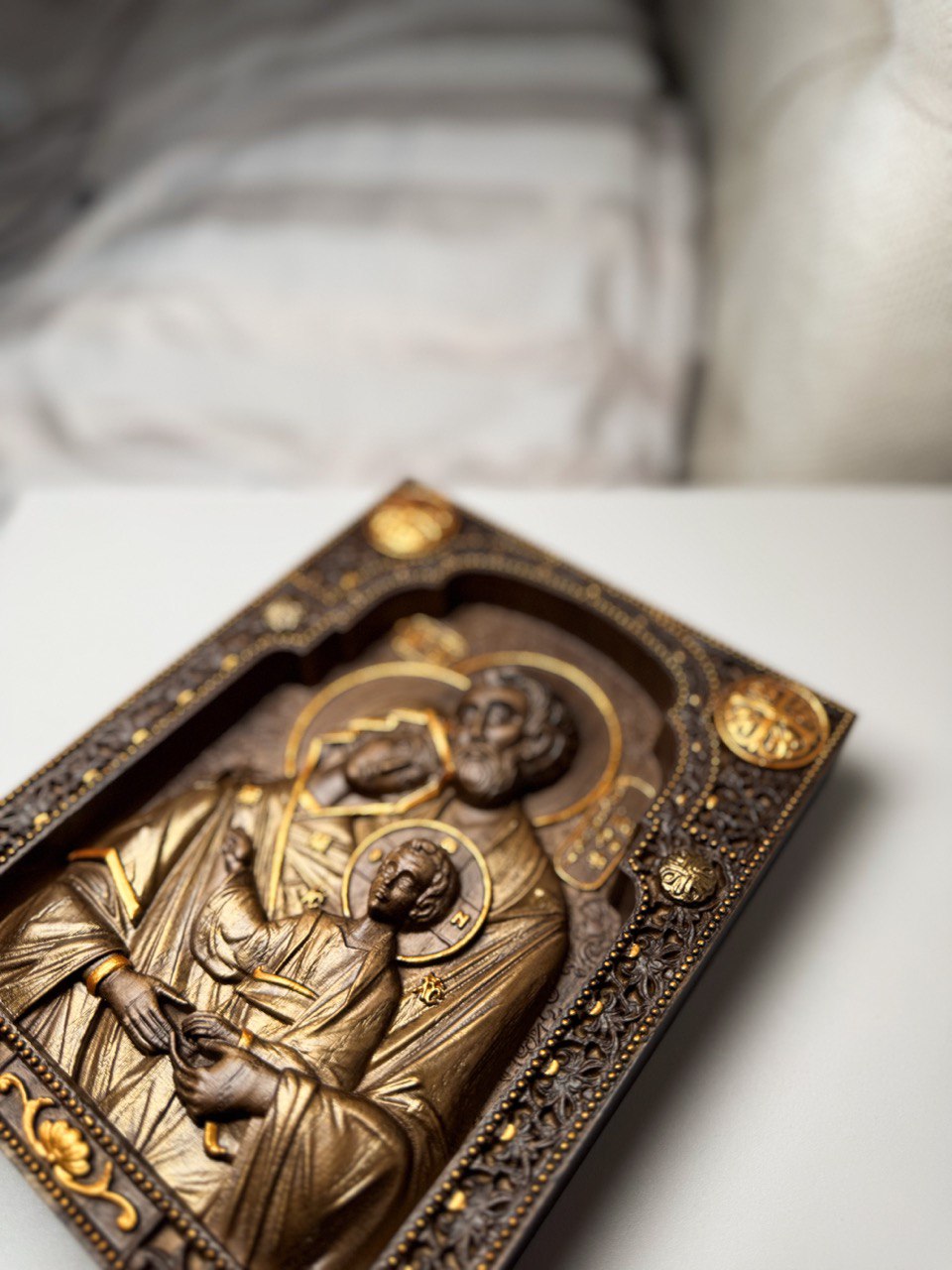 Holy Family Wooden Carved Byzantine Image - Kozak Work Shop