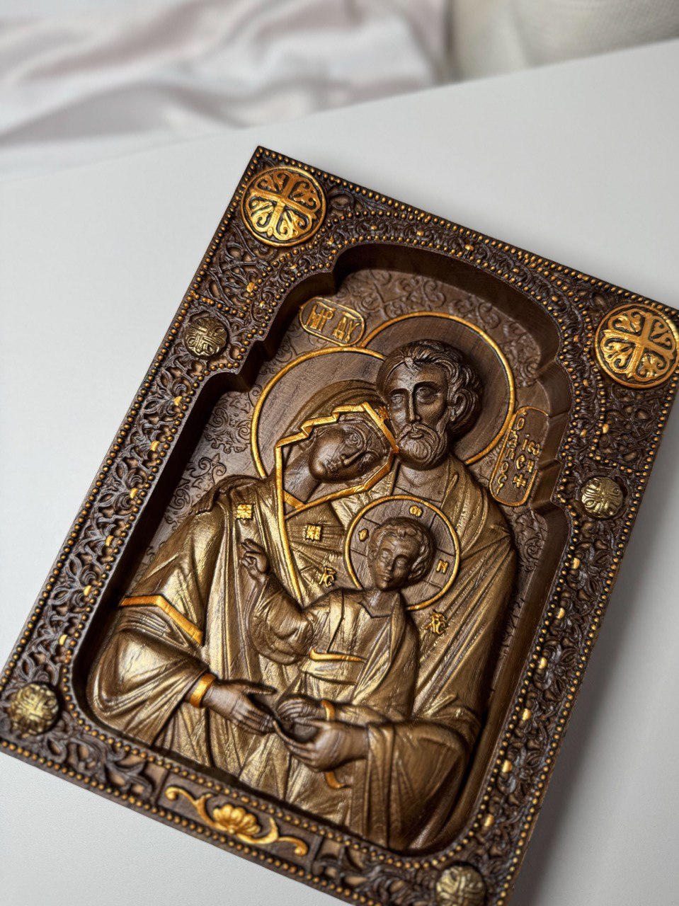 Holy Family Wooden Carved Byzantine Image - Kozak Work Shop