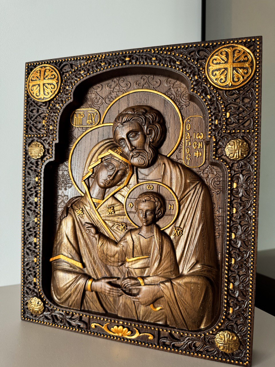 Holy Family Wooden Carved Byzantine Image - Kozak Work Shop