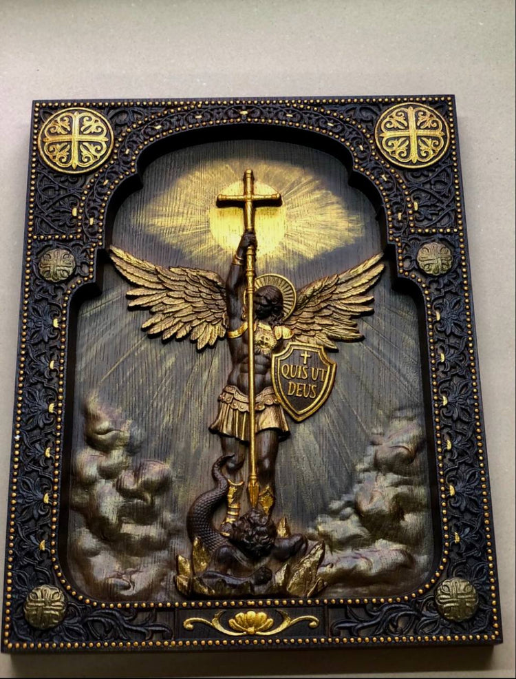 Archangel Michael with the Wings Wooden 3D carved icon - Kozak Work Shop