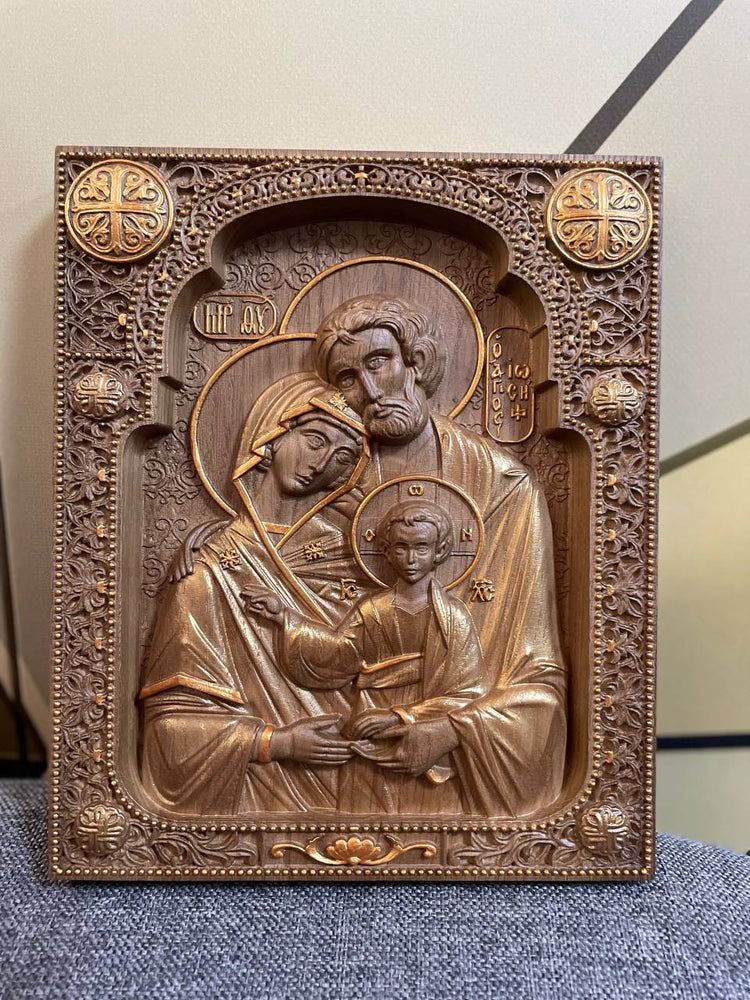 Holy Family Wooden Carved Byzantine Image - Kozak Work Shop