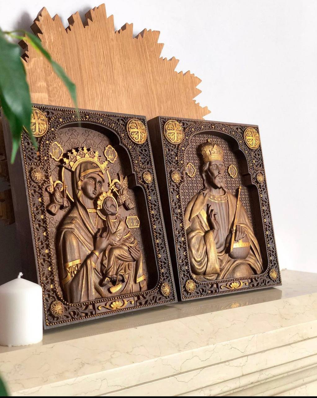 Virgin Mary and Jesus Set of two Wooden panels - Kozak Work Shop