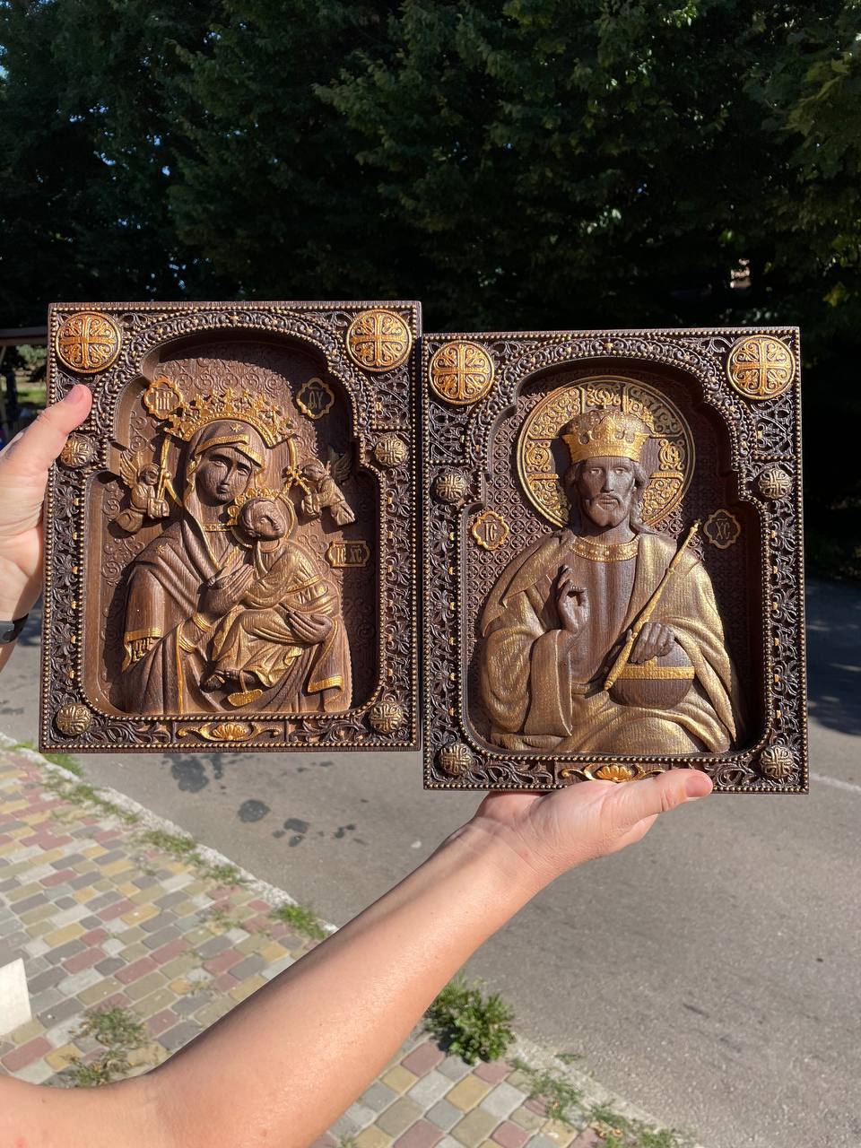 Virgin Mary and Jesus Set of two Wooden panels - Kozak Work Shop