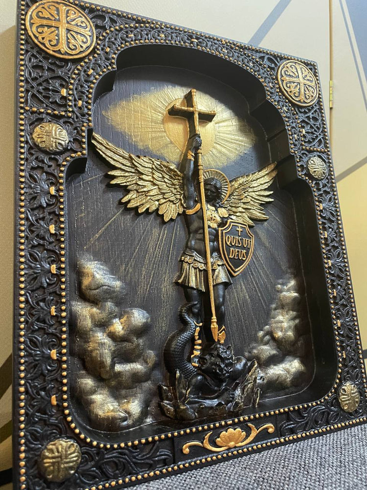 Archangel Michael with the Wings Wooden 3D carved icon - Kozak Work Shop
