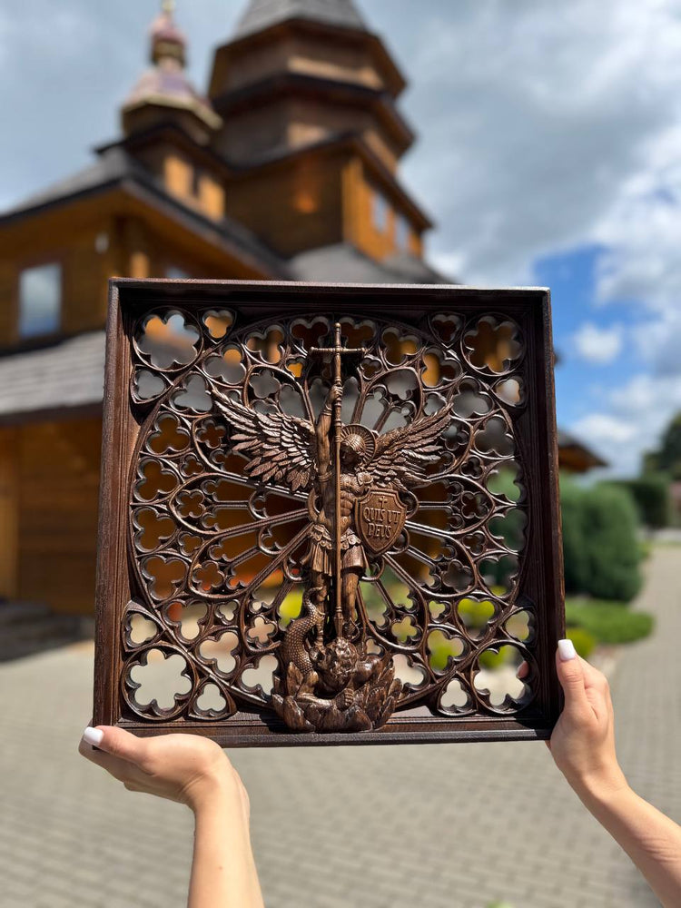 Modern Archangel Michael Wooden Statue