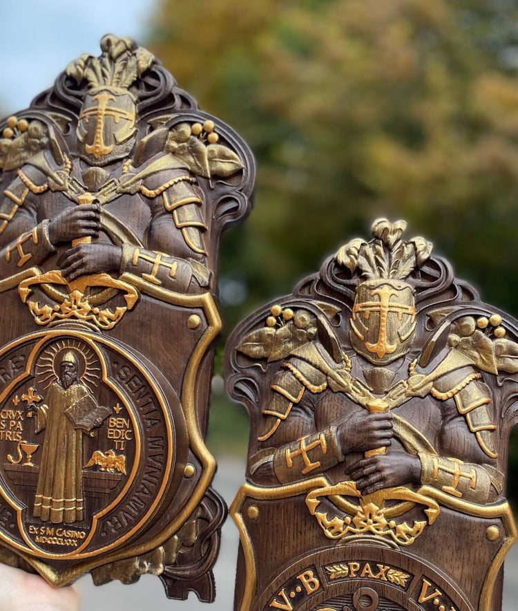Wooden Knight Shields with Saint Benedict Medallions - Kozak Work Shop
