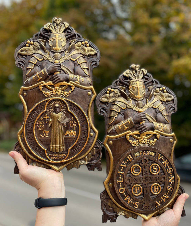 Wooden Knight Shields with Saint Benedict Medallions - Kozak Work Shop