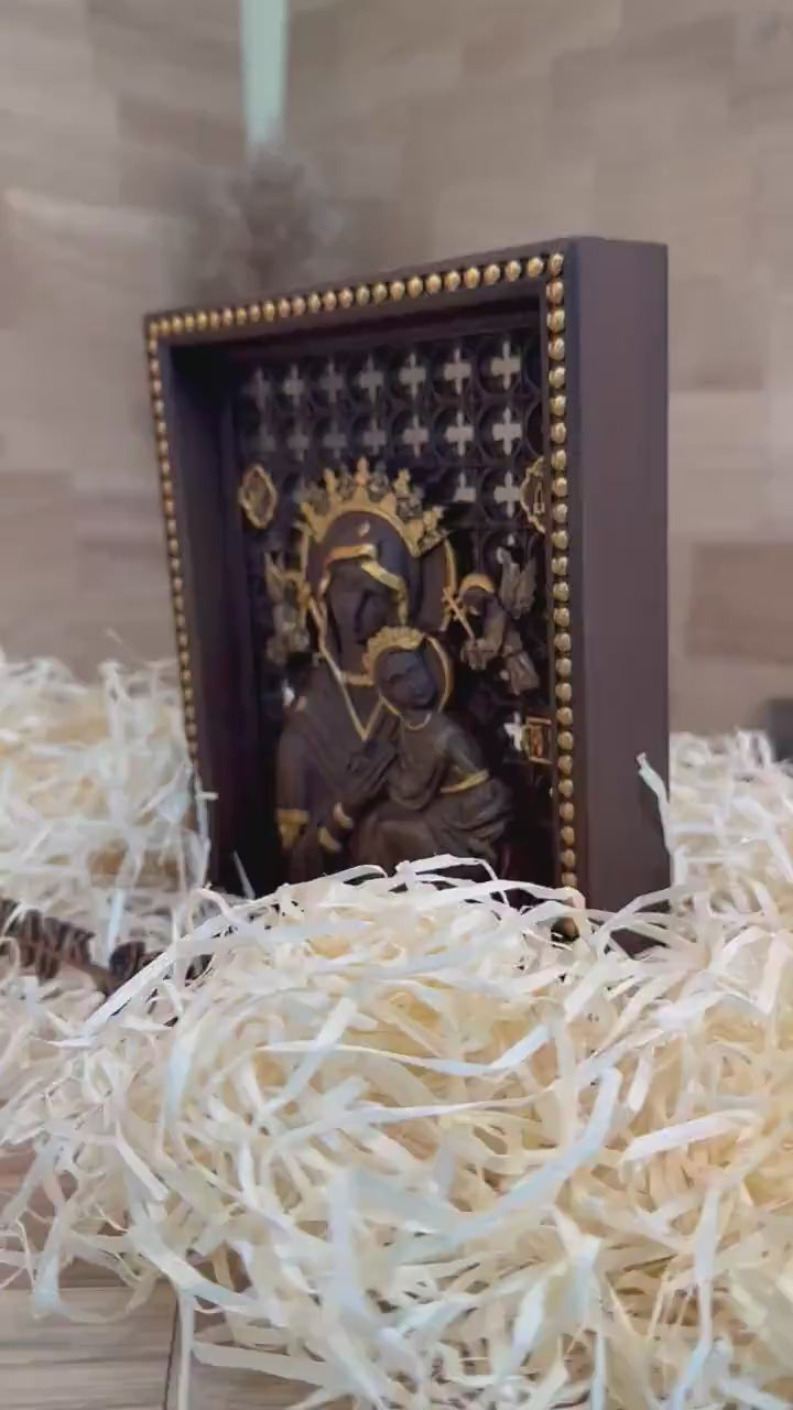 Blessed Virgin Mary of Perpetual Help  Wooden carved  statuary Natural wood Christian  home decor  - 6x7 inches