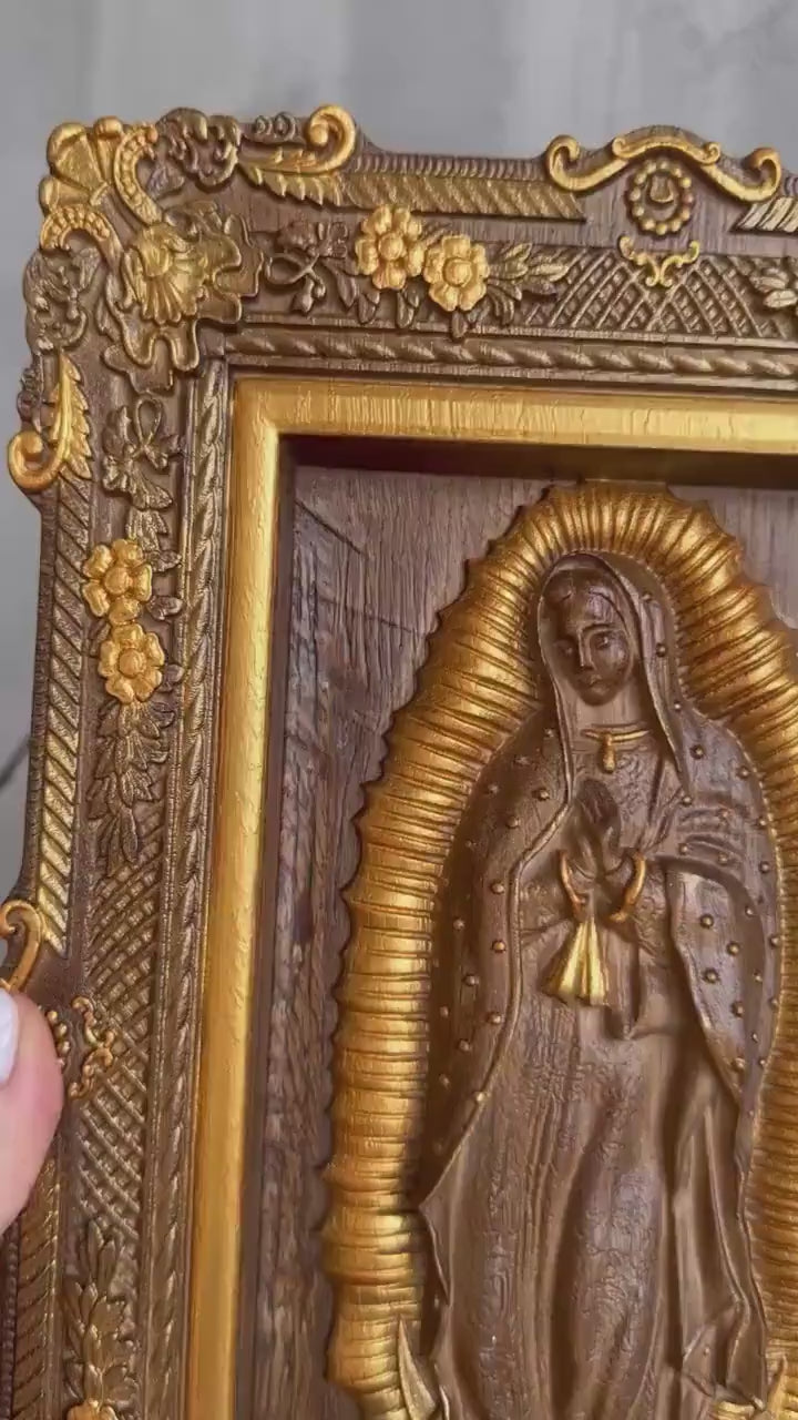 Our Lady of Guadalupe Statue Wooden carved wall art - Virgin Mary de Guadalupe religious home decor - Chrostmas gift for mom