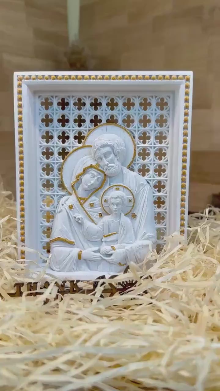 Holy Family Wooden carved statuary Natural wood Christian christmas home decor set - 6x7 inches