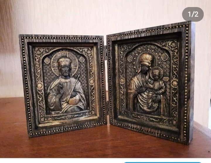 Virgin Mary and  Our Lord  Small Wooden  folding panel - Kozak Work Shop