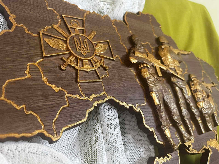 Ukrainian map with Ukrainian solgiers - Kozak Work Shop