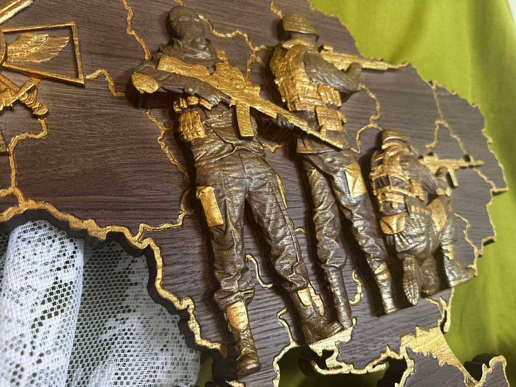 Ukrainian map with Ukrainian solgiers - Kozak Work Shop