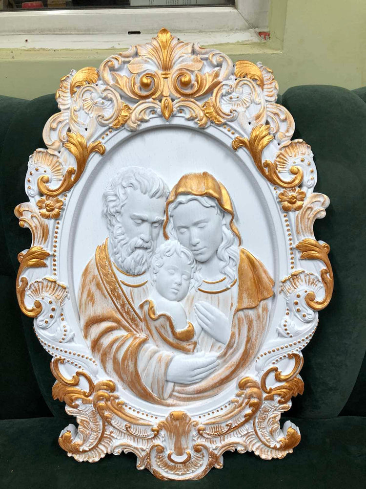 Holy Familly Wooden Carved Icon with Classical Frame - Kozak Work Shop