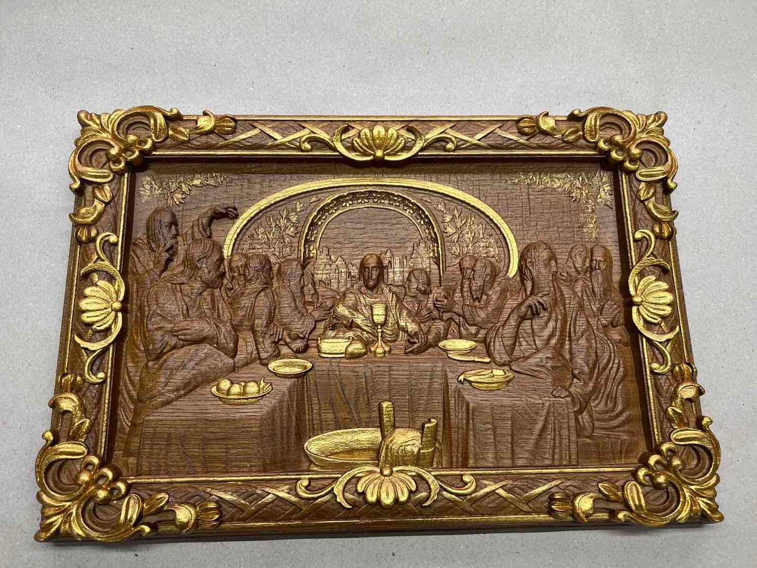 The Last Supper Wooden Sculpturewith Baroque Frame - Kozak Work Shop