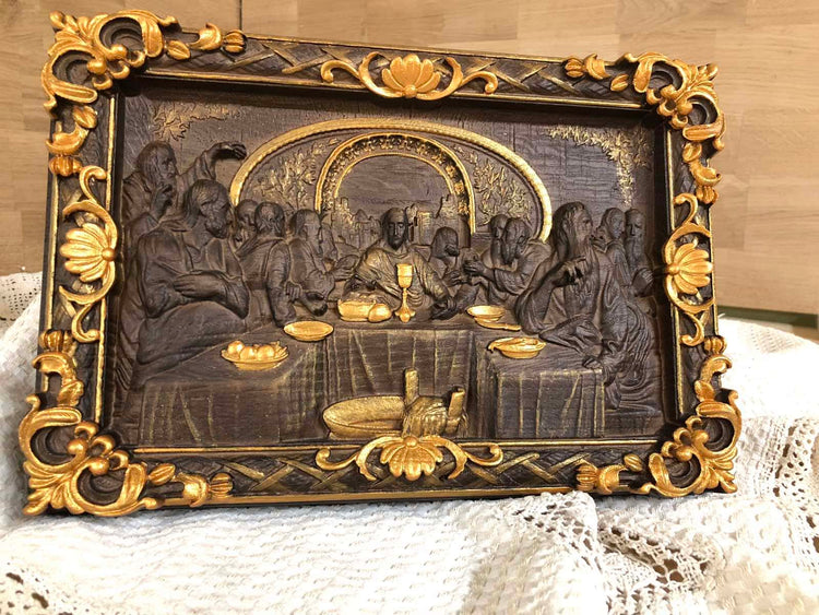The Last Supper Wooden Sculpturewith Baroque Frame - Kozak Work Shop