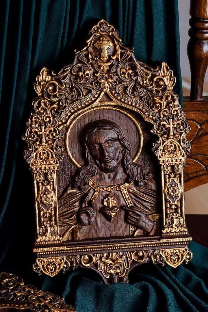Sacred Heart of Jesus Wooden icon Baroque - Kozak Work Shop
