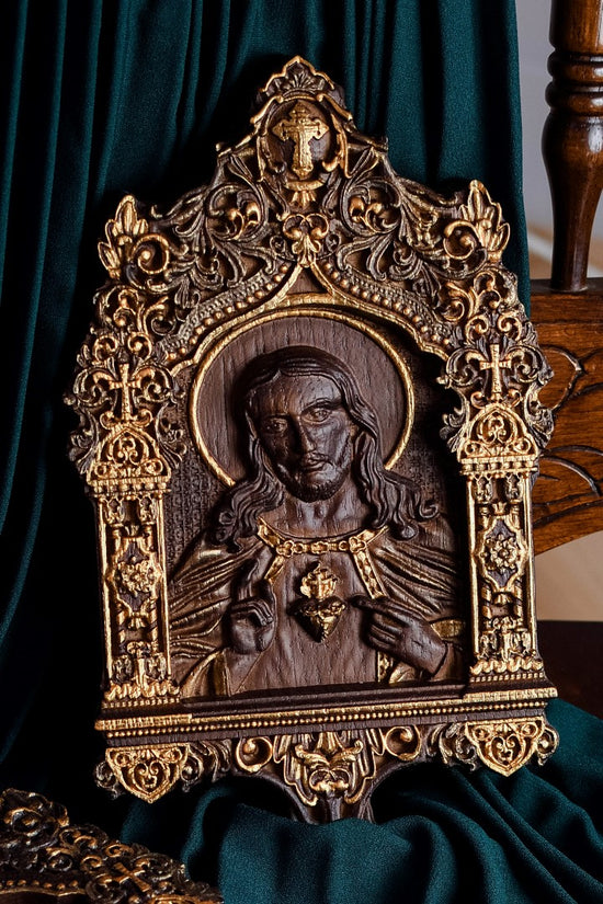 Sacred Heart of Jesus Wooden icon Baroque