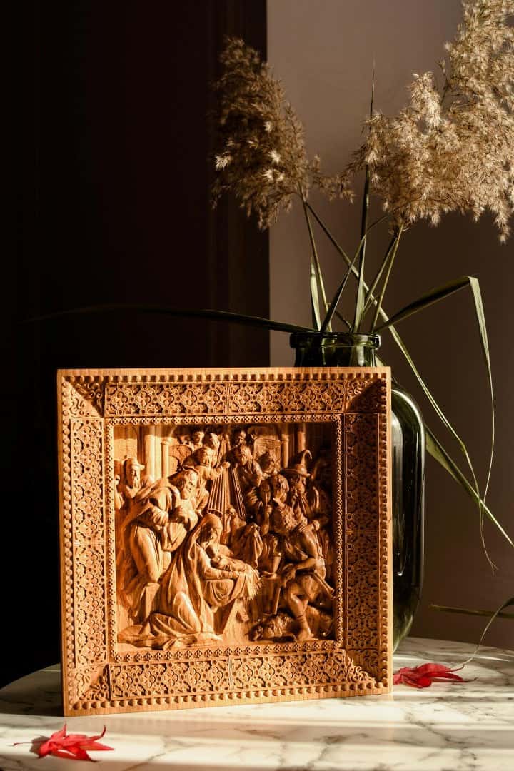 Nativity Wooden Bas Relief Squared - Kozak Work Shop