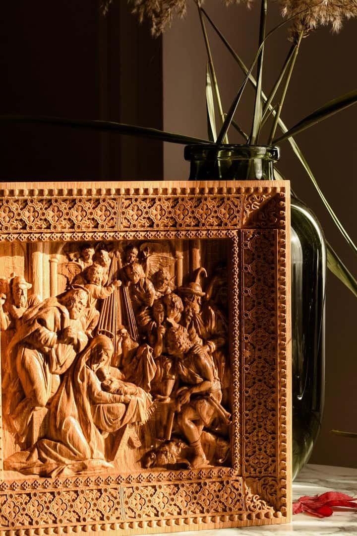 Nativity Wooden Bas Relief Squared - Kozak Work Shop