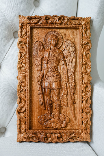 Archangel Michael Protects You wooden 3D carved sculpture