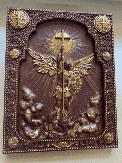 Archangel Michael with the Wings Wooden 3D carved icon - Kozak Work Shop