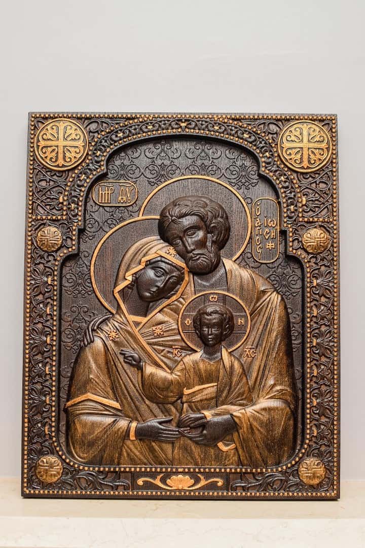 Holy Familly Wooden Carved Byzantine Image - Kozak Work Shop