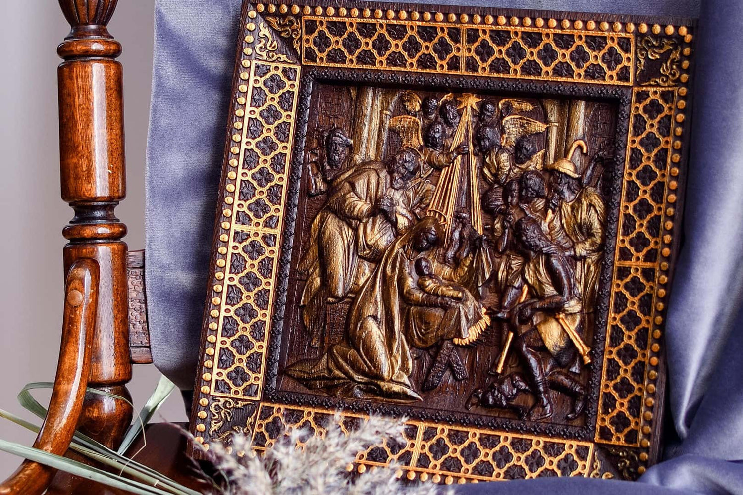 Nativity Wooden Bas Relief Squared - Kozak Work Shop