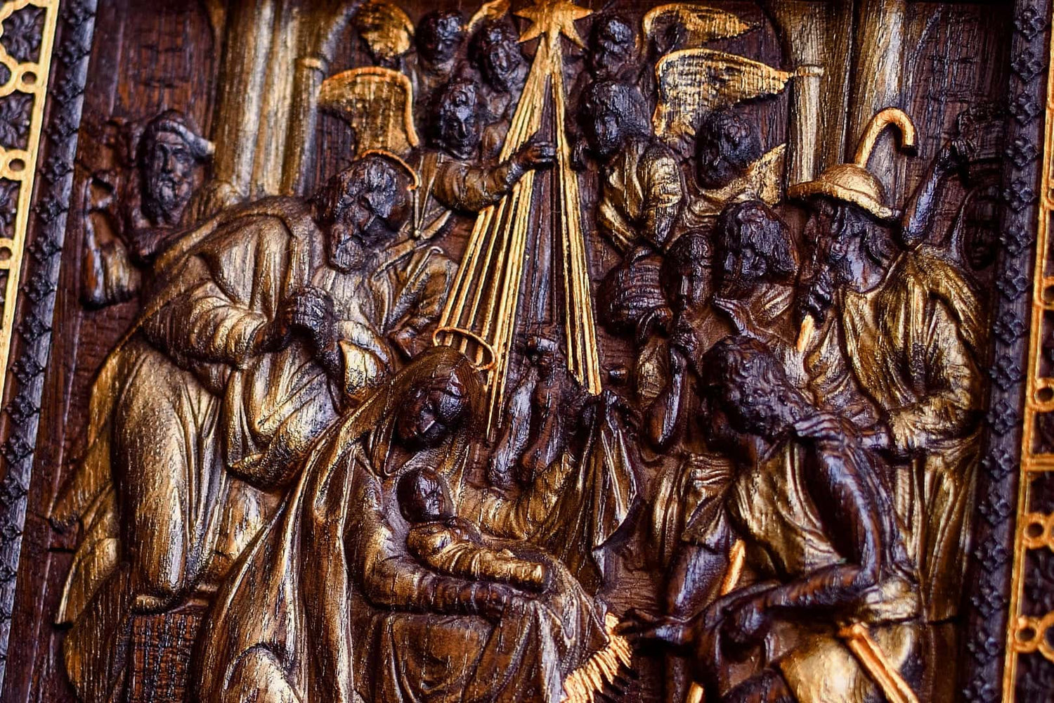 Nativity Wooden Bas Relief Squared - Kozak Work Shop