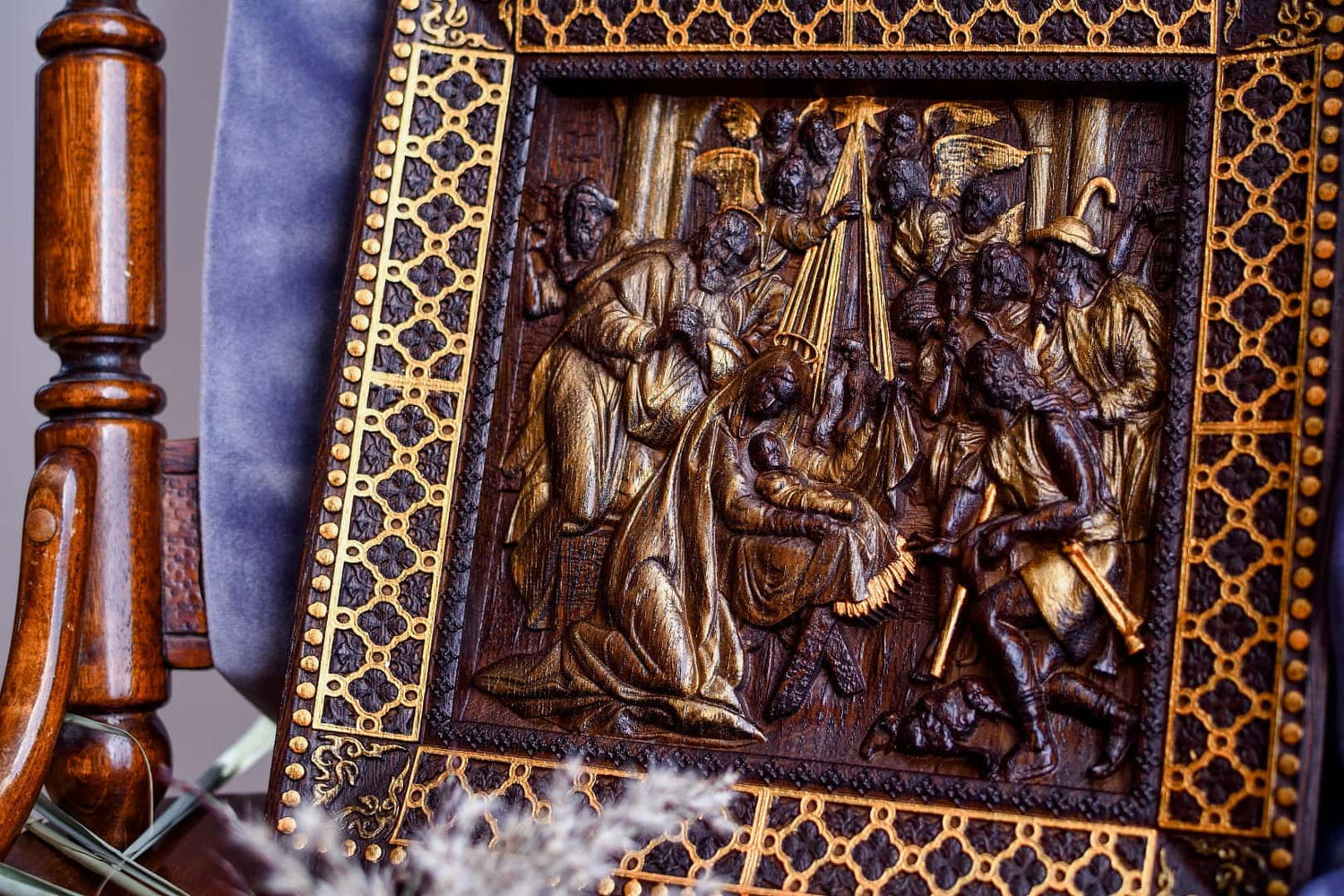 Nativity Wooden Bas Relief Squared - Kozak Work Shop