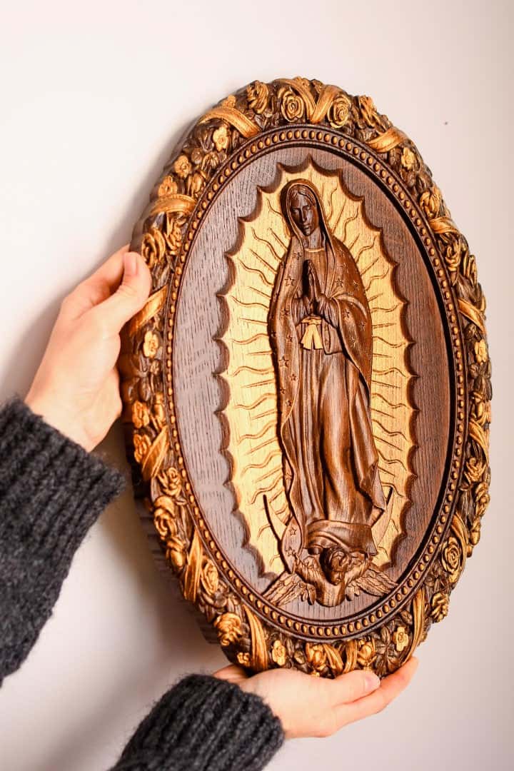 Our Lady of Guadalupe Wooden Sculpture Oval - Kozak Work Shop