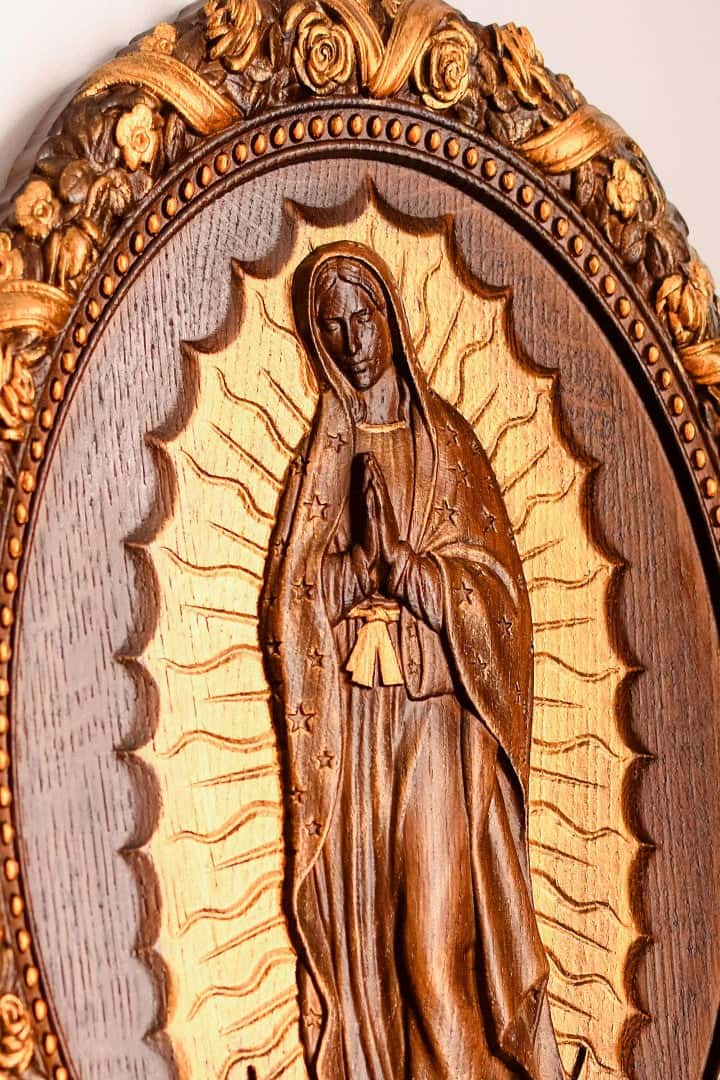 Our Lady of Guadalupe Wooden Sculpture Oval - Kozak Work Shop