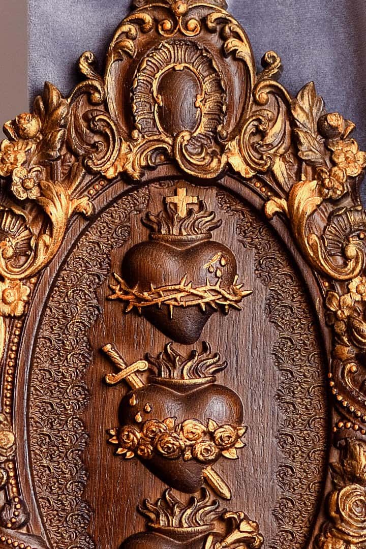 Three Sacred Hearts of the Holy Family Wall Hanging Wooden Art work - Kozak Work Shop