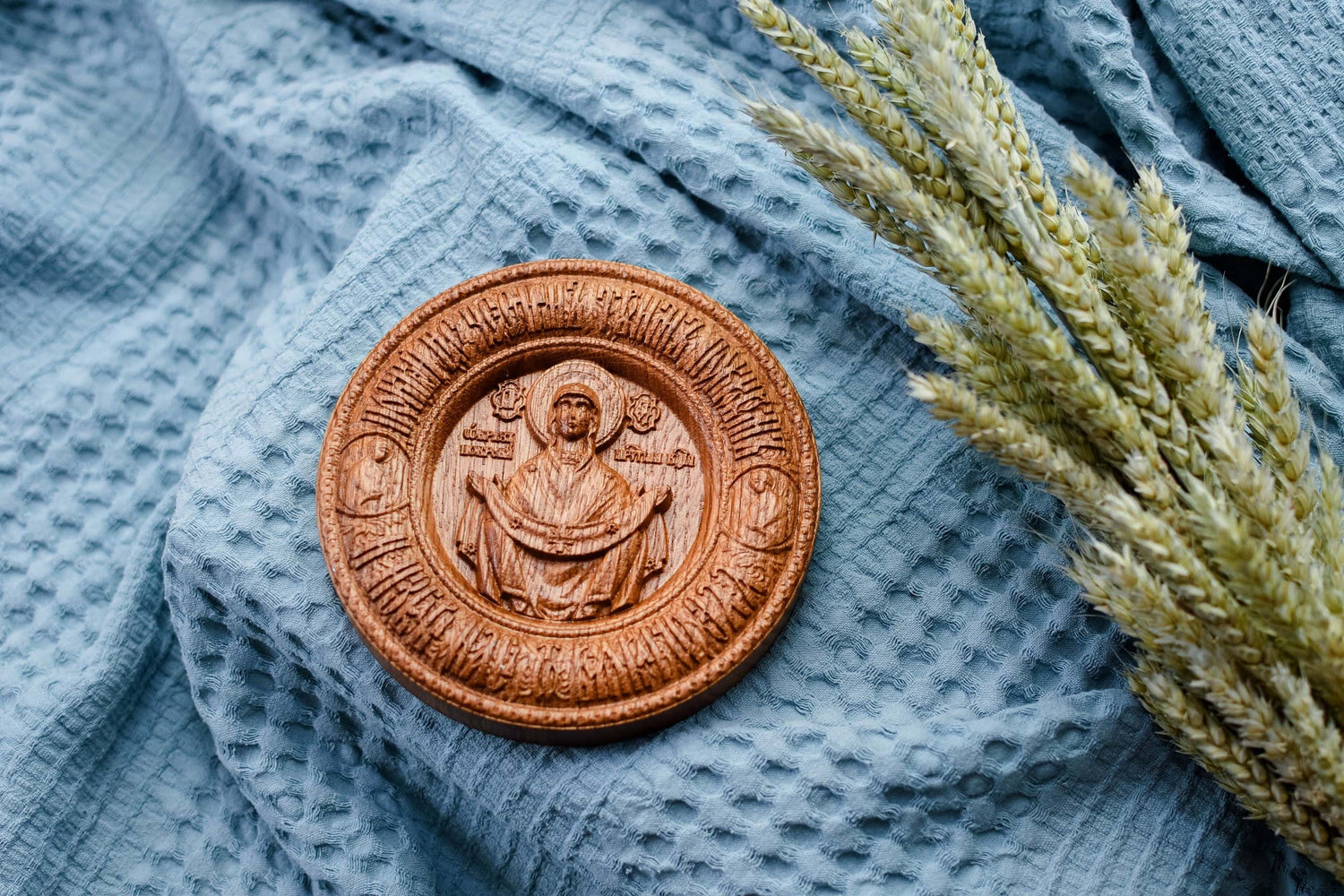 Virgin Mary of Pokrov round icon - Kozak Work Shop