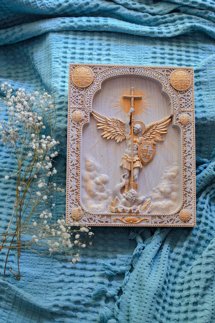 Archangel Michael with the Wings Wooden 3D carved icon - Kozak Work Shop