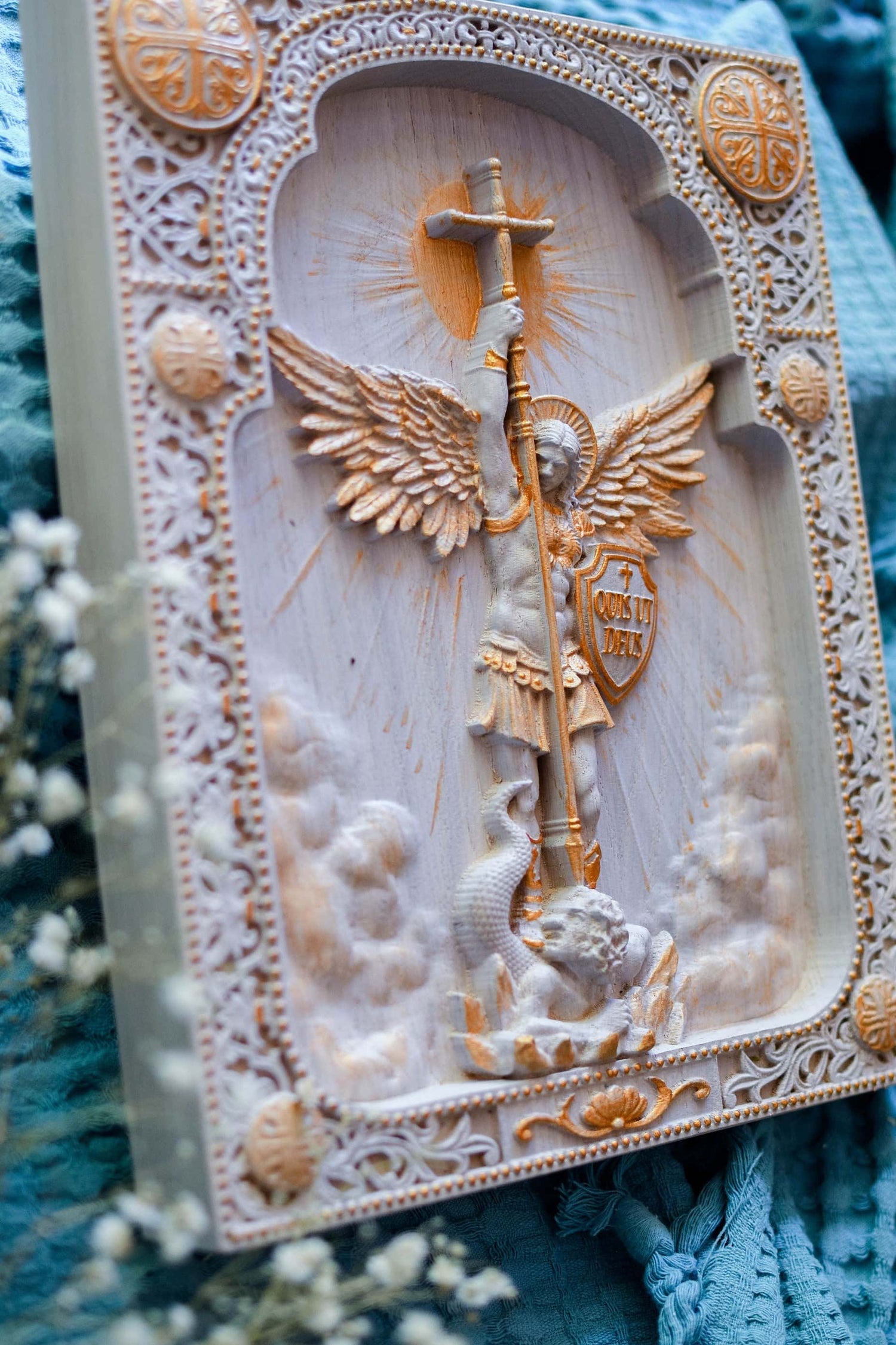 Archangel Michael with the Wings Wooden 3D carved icon - Kozak Work Shop