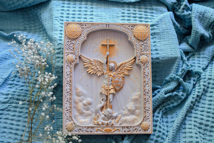 Archangel Michael with the Wings Wooden 3D carved icon - Kozak Work Shop