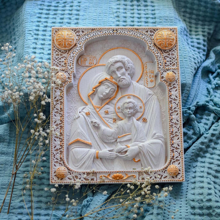 Holy Familly Wooden Carved Byzantine Image - Kozak Work Shop