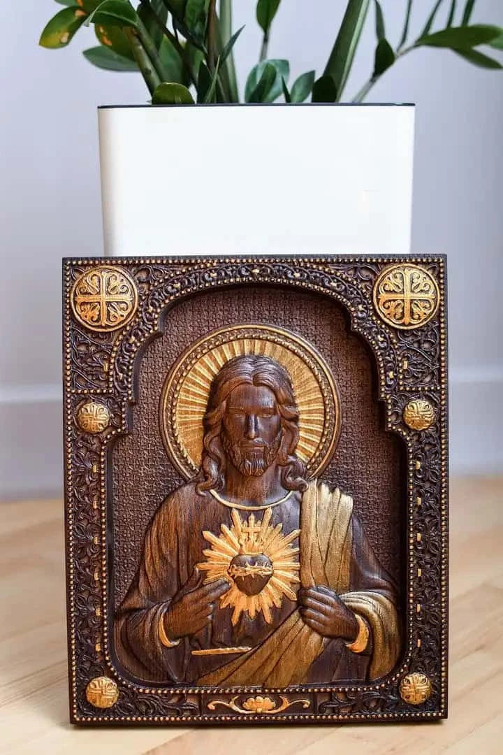 Sacred Heart of Jesus Wooden icon Modern - Kozak Work Shop